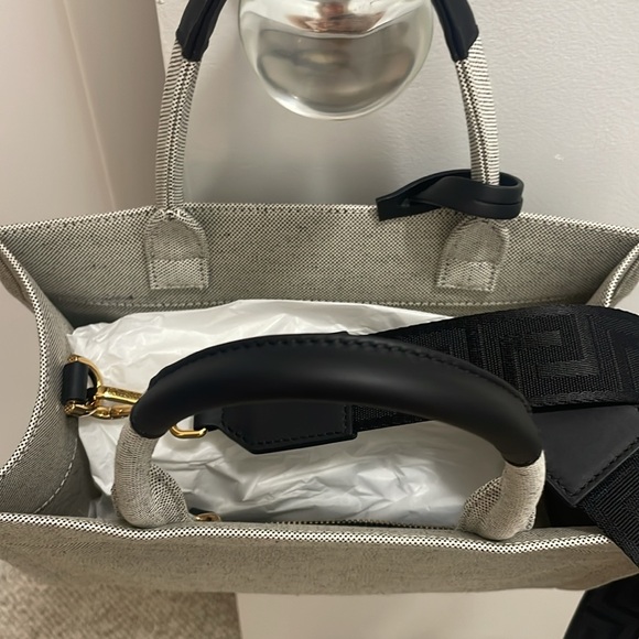 VERSACE Logo Small 2way Tote Shoulder Bag Canvas Leather Gray - Picture 10 of 15